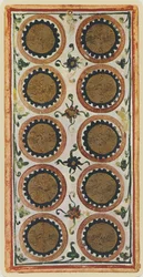 Die Zehn der Münzen, Faksimile einer Tarotkarte aus dem 